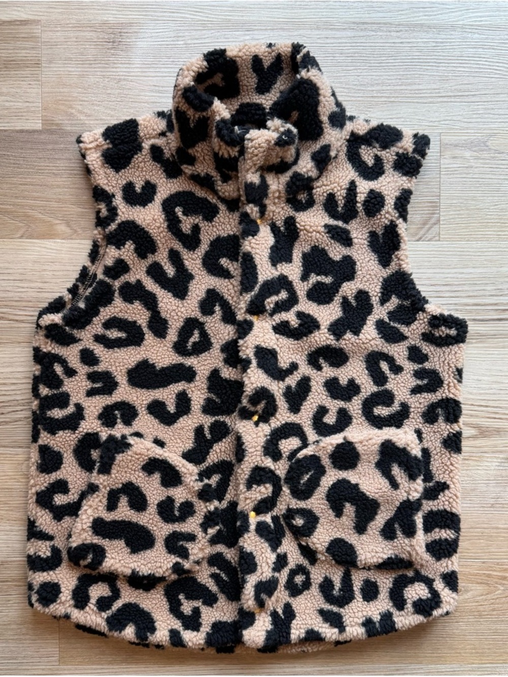 Mud Pie Leopard Sherpa Vest in Tan and Black
